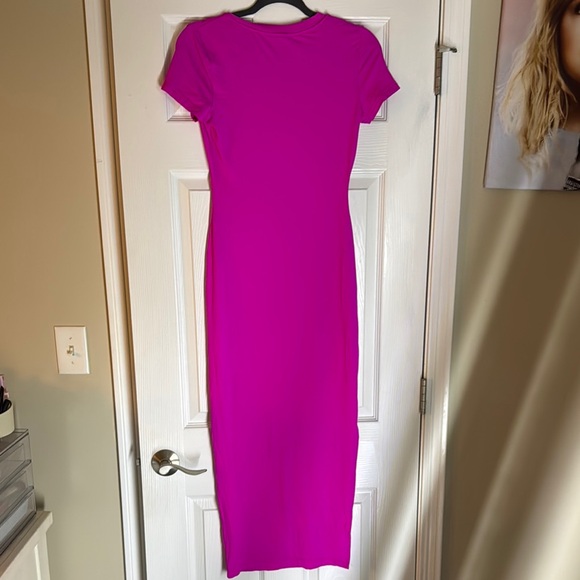 SHEIN Pink V-Neck Short Sleeve Sheath Midi Dress - Picture 7 of 7
